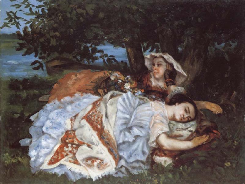 Gustave Courbet Young Ladies on the Bank of the Seine France oil painting art